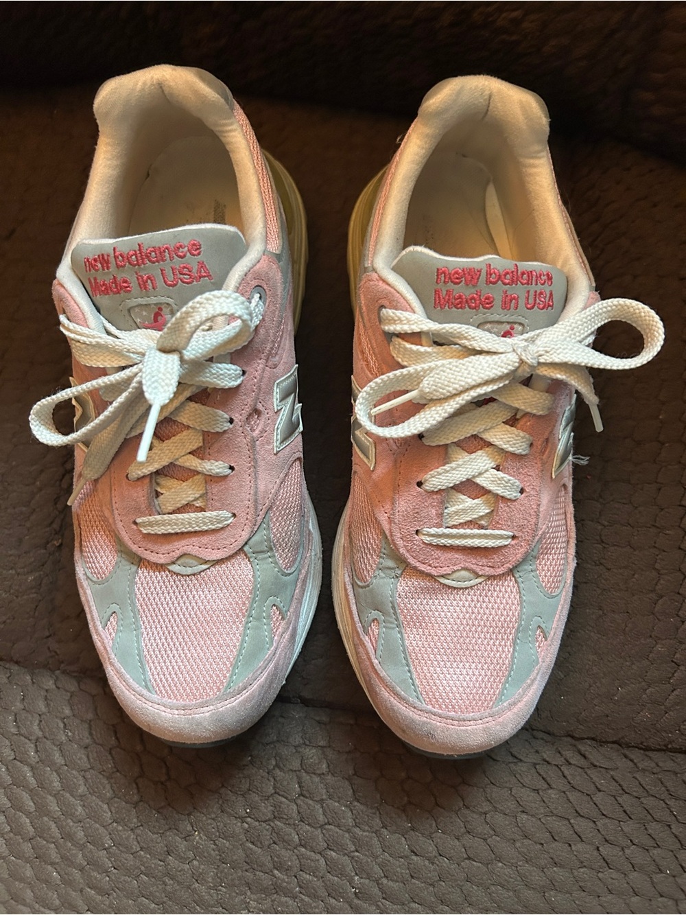New Balance Women's Pink and Light Gray Suede Mesh Sneakers